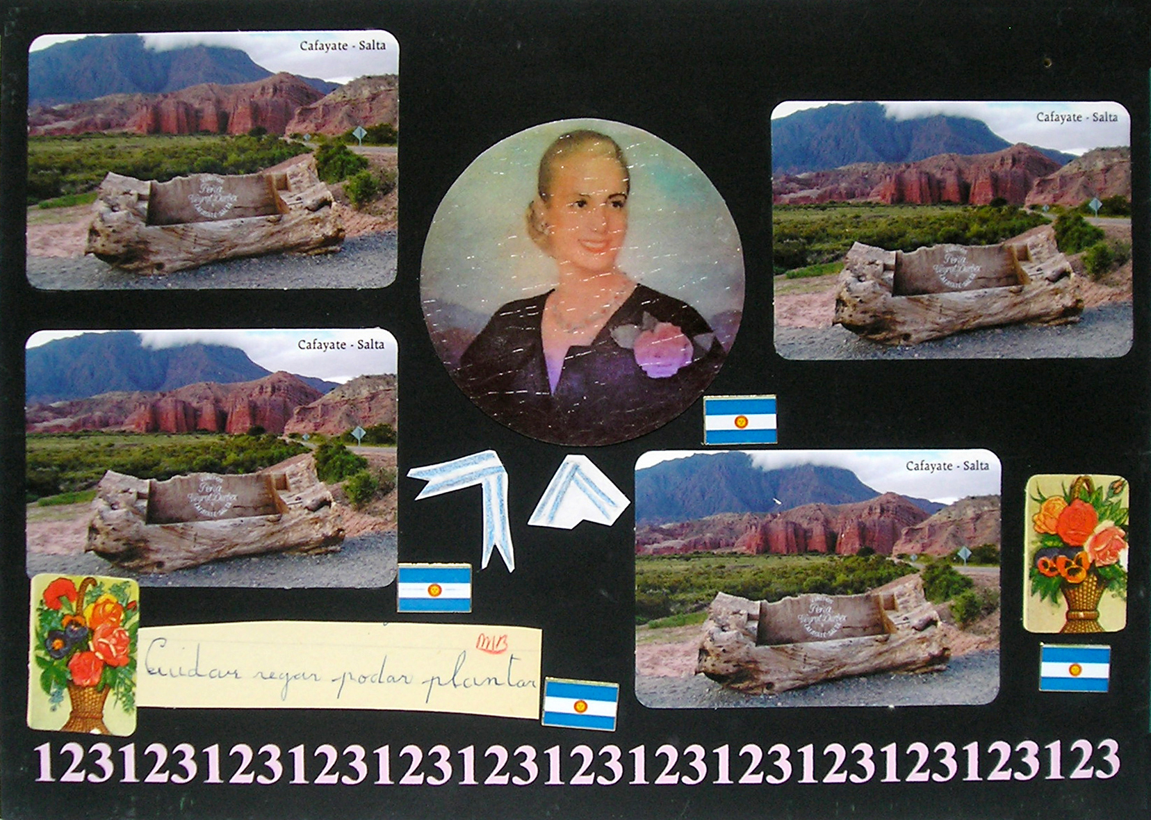 Evita Maestra recorre el país, Cafayate, Salta ; serie, técnica mixta sobre pizarrón; 21 x 30 cm, 2007
