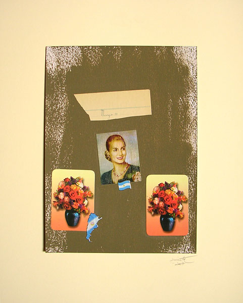 Evita con Flores I, acrílico y papel collage, 33 x 24 cm, 2007.