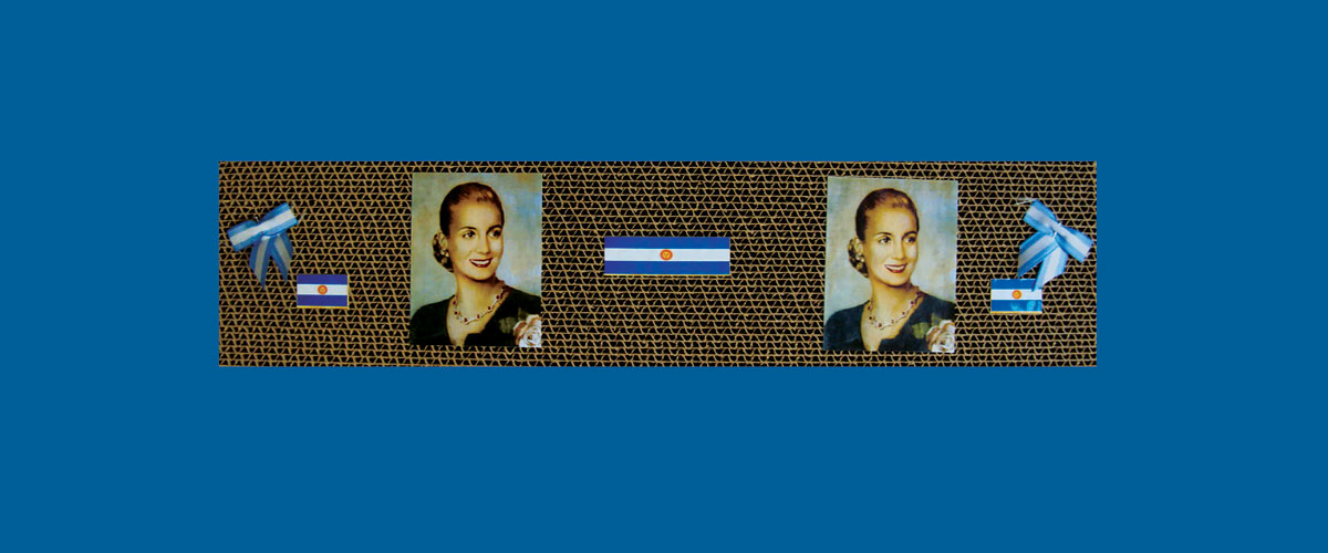 Evita en perspectiva VIII, papel collage sobre cartón corrugado,11 x 46,5 x 4,3 cm, 2009