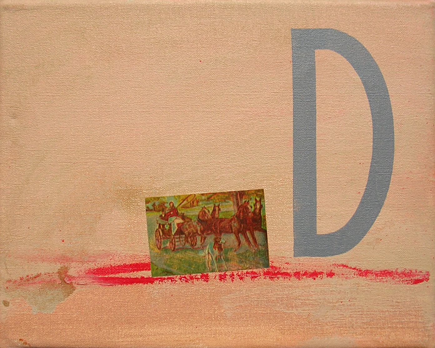 Abecedario D; objetos ensamblados, tela, papel sobre bastidor, 30 cm x 40 cm, 2007