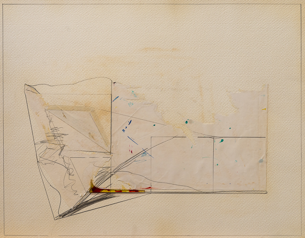 Fin de fiesta, objeto ensamblado, lápiz y papel collage,48 cm x 61 cm, 1980