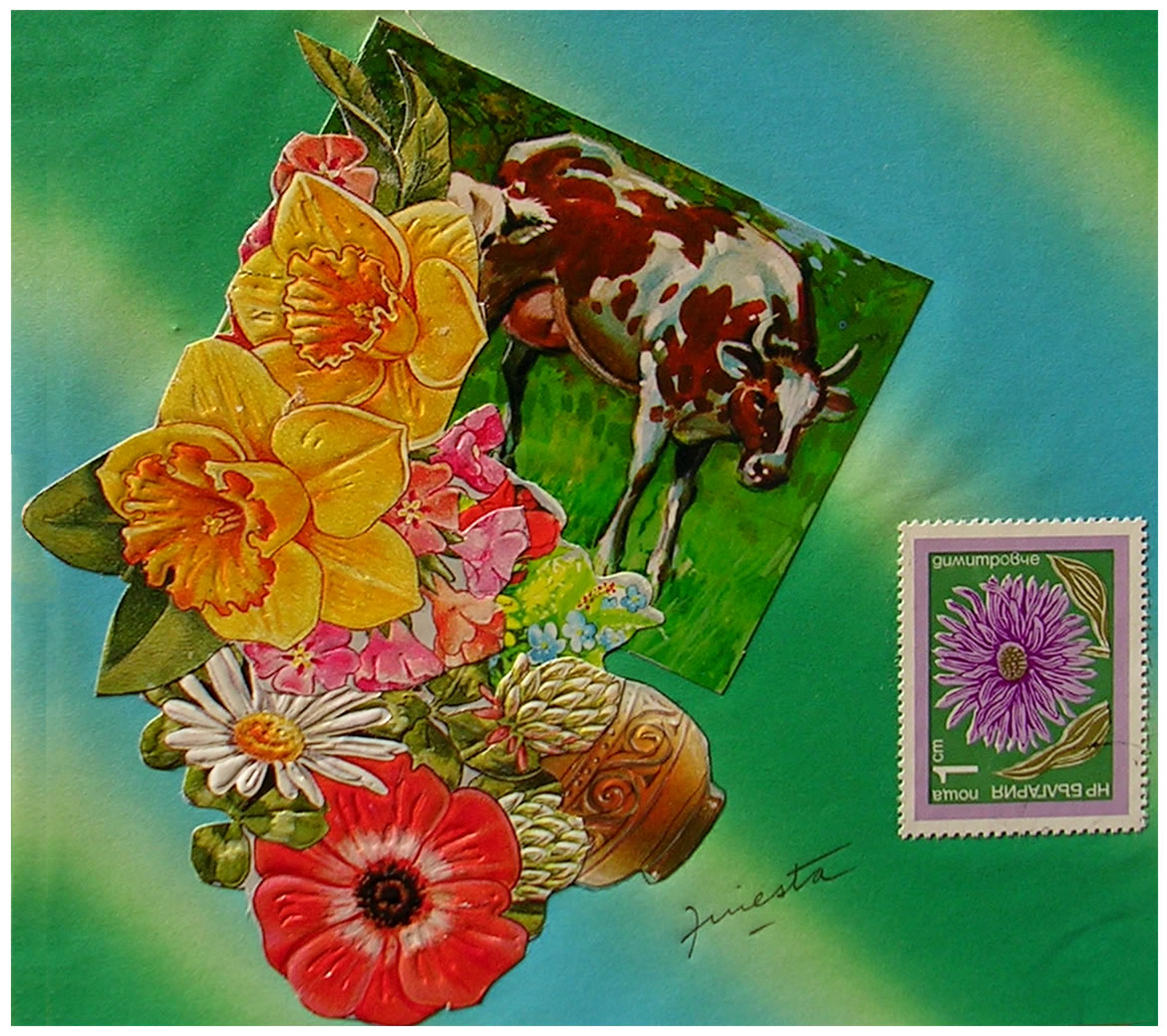 Vaca,  papel collage, 15 cm x 15 cm, 1999
