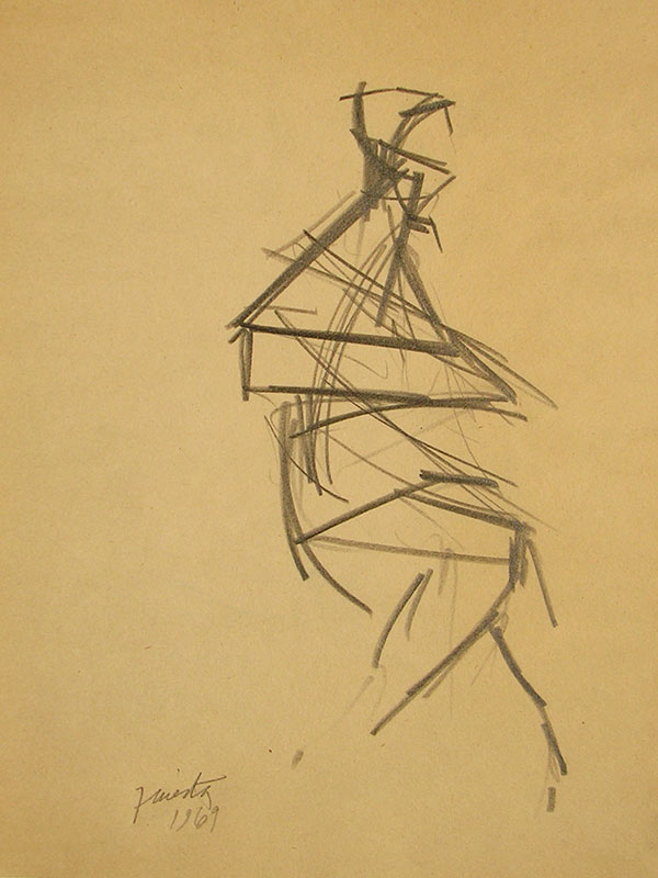 Figura humana, carbonilla sobre papel, 27 cm x 21 cm, 1969