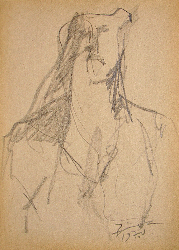 Figura humana, carbonilla sobre papel, 19,5 cm x 14 cm, 1970