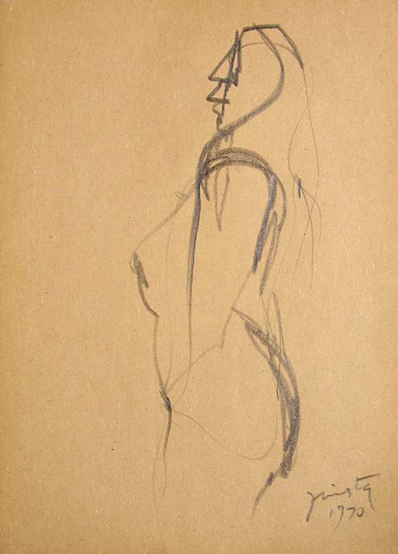 Figura humana, carbonilla sobre papel, 19,5 cm x 14 cm, 1970