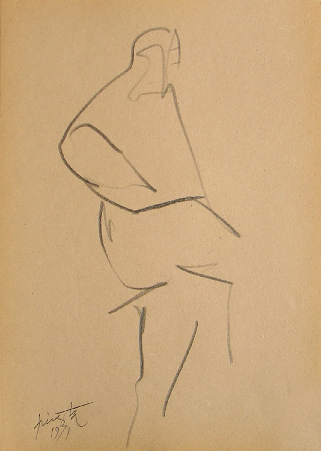 Figura humana, carbonilla sobre papel, 19 cm x 13 cm, 1971