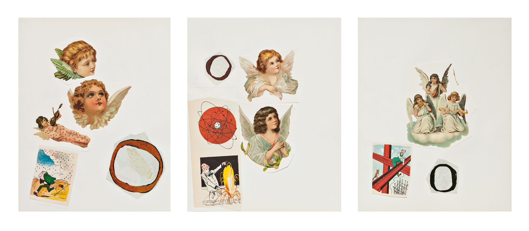 Serie Cuarentena, papel collage, 28 cm x 22 cm cada uno, 2020