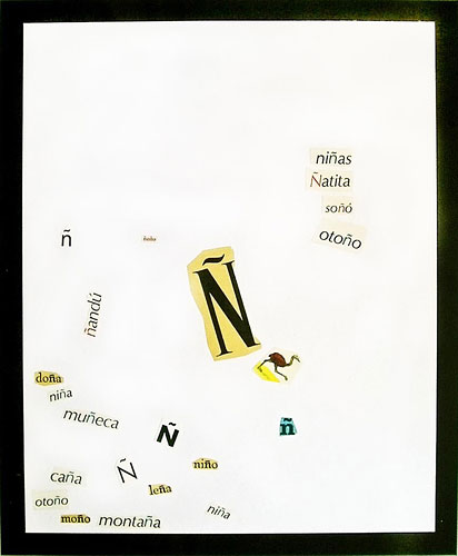 Abecedario-Ñ, papel collage sobre papel, 55 x 45 cm,1991.