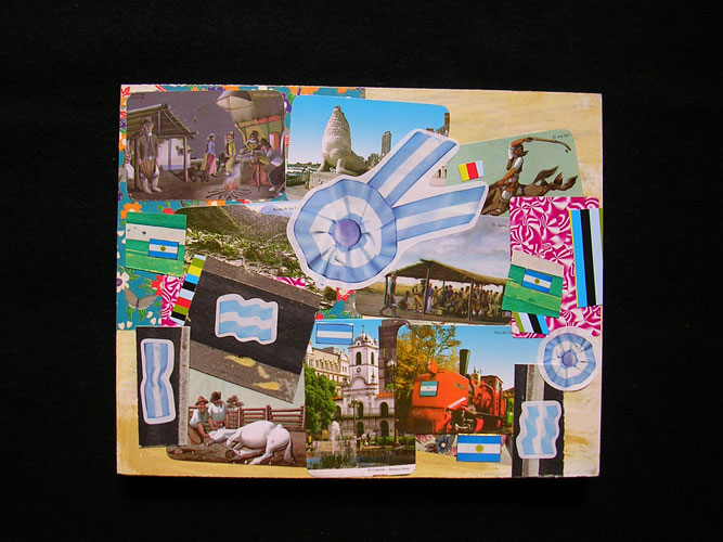 Paisaje de campo III, acrílico y papel collage sobre tela,18 x 24 cm, 2006.