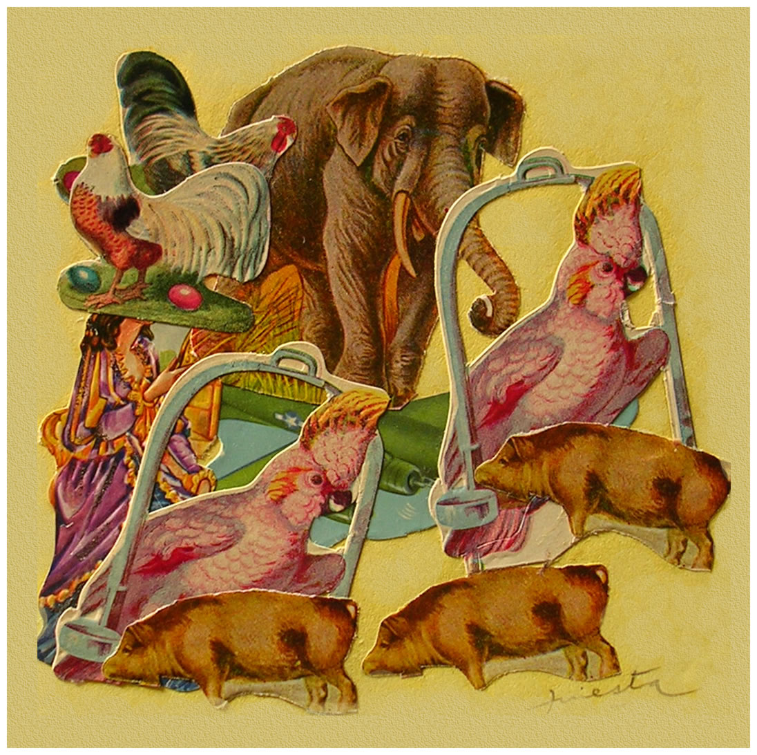 Animales,  papel collage, 15 cm x 15 cm, 1999
