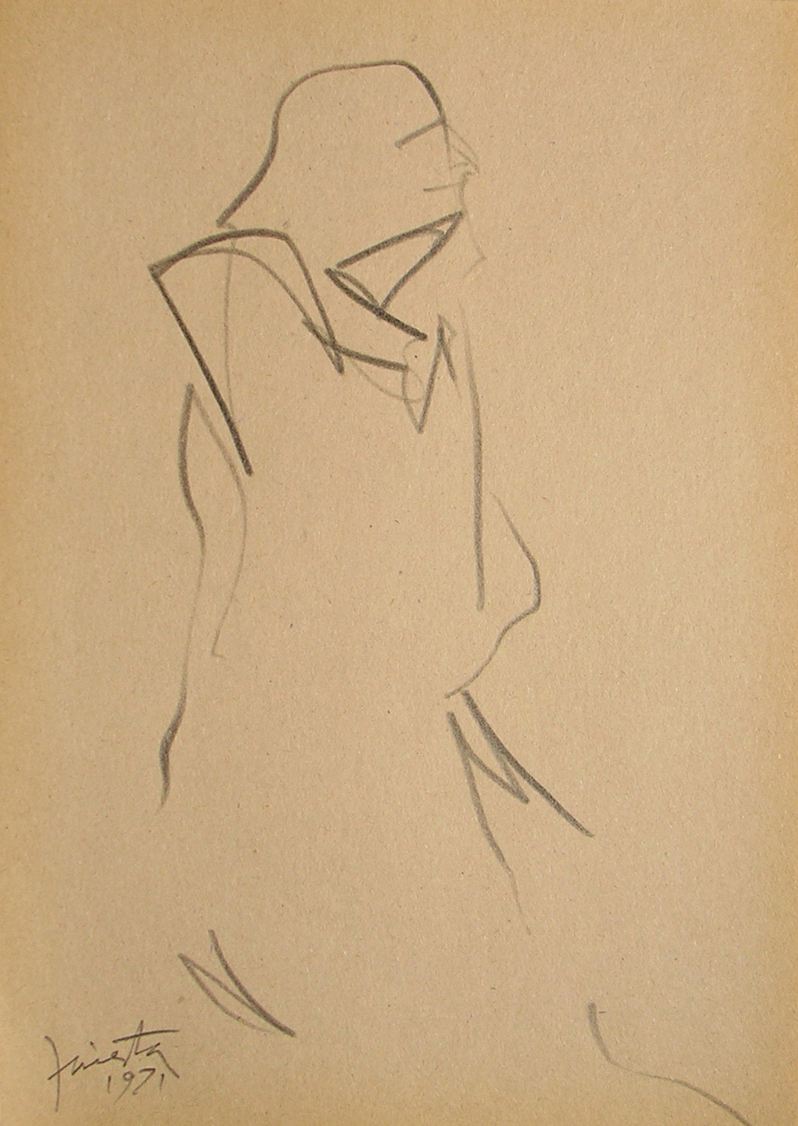 Figura humana, carbonilla sobre papel, 19 cm x 13 cm, 1971