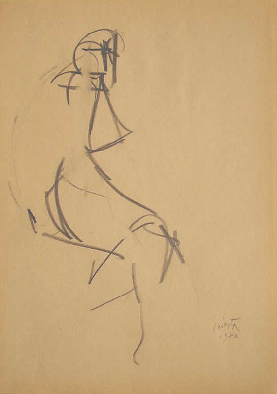 Figura humana, carbonilla sobre papel, 30 cm x 20 cm, 1970